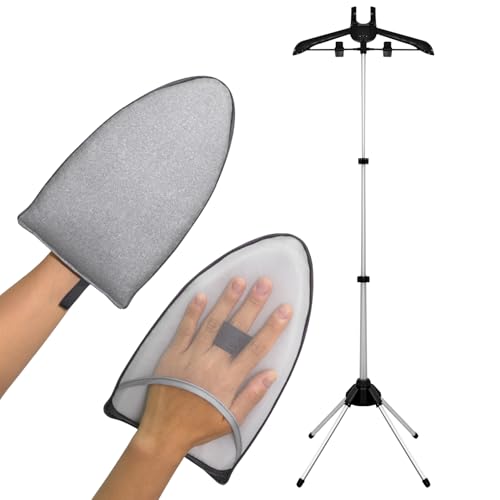 Steamer Hanger Stand with Garment Steamer Ironing Gloves,Garment hanger for steaming clothes,Steam rack for clothes,Handheld garment steamer rack