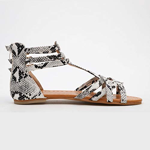 Women Summer Fashion Leopard Casual Shoes Gladiator Roman Sandals Balla Buckle Strap Flat Peep Toe Sandal Gray - Thumbnail 3