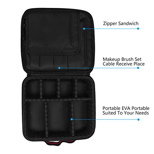 Makeup Bag Travel Cosmetic Bag, Joyphy Cosmetic Case Organizer Portable with Adjustable Dividers for Cosmetics Make Up Tools Toiletry Jewelry (Black)