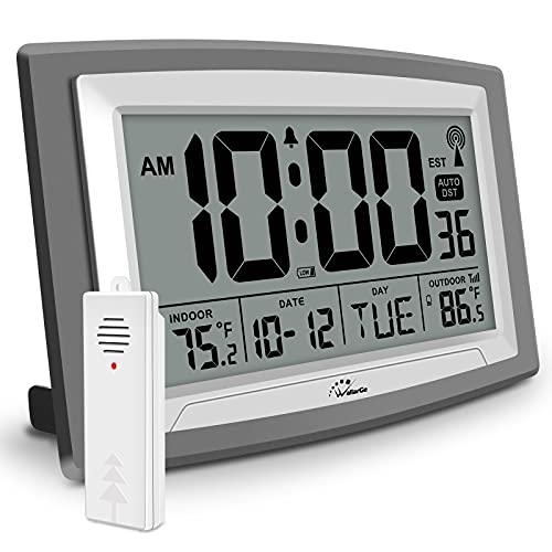 WallarGe Atomic Clock with Outdoor and Indoor Temperature Self