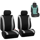 FH Group FB054102 Cosmopolitan Flat Cloth Pair Set Car Seat Covers, Airbag Compatible, Gray/Black Color w. Gift -Fit Most Car, Truck, SUV, or Van