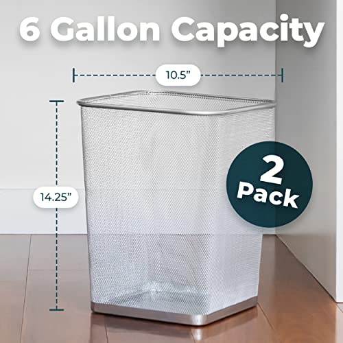Greenco Mesh Square Wastebasket, 6 Gallon, 2pk (Silver) Lightweight