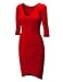 CTC WDR940 Womens Deep V Neck 3/4 Sleeve Tulip Bodycon Dress M RED