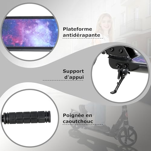 ISE Folding Scooter with 2 Aluminium Wheels, Adjustable Handlebar Height, Double Shock Absorption and Braking System, Ferris Wheel with Non-Slip Tyre, for Adults and Teens from 12 Years to 100 kg
