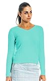 Bahama Blue Women's Cotton Cable Knit V-Neck Sweater