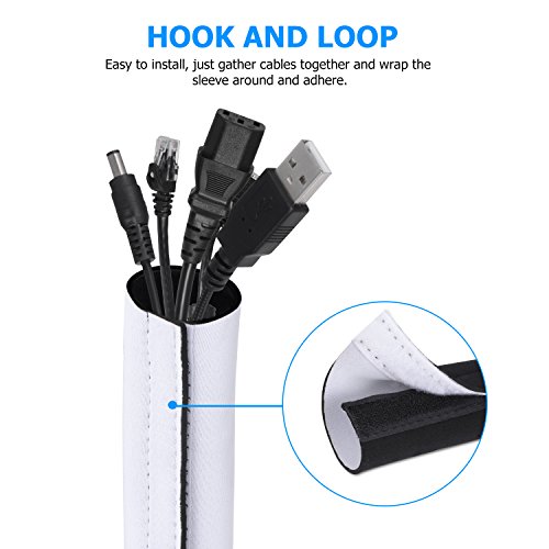 Bestfy Cable Management Sleeves, 118'' Cord Management System, Neoprene Flexible Adjustable Cord Cover Sleeve for TV, Computer, Home Theater, Home Entertainment(Black & White) - Thumbnail 3