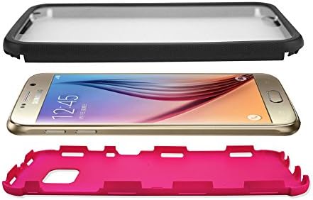 FaNepo - Galaxy S6 Case with Built-in Screen Protector, Full-body Proctective Water-resistant Cover for Samsung S6 Smart Phone, Slim Hybrid Shockproof Dual Layers Impact Resistant TPU Bumper Hot Pink