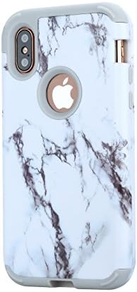 iPhone X Case, Herryna [Marble Design] 3 In 1 Hybrid Anti-Scratch Shockproof Cover Hard PC Soft Silicone Rubber Matte Hard PC Soft Rubber Silicone Protective Case Cover for iPhone X (Grey)