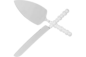 MOKKHNB Pearl Handle Stainless Steel Cake Knife and Spatula Set with Serrated Edge for Wedding and Birthday