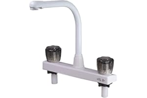 ToughGrade Hi-Rise RV Kitchen Faucet - White Finish - Smoked Acrylic Knobs - Motorhome, 5th (Fifth) Wheel, travel trailer replacement faucet