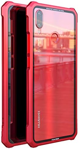 Naozbuyrig Case for Huawei Nova 3/3i, Original Quality Buckle Style Anti-Fall Tight-Fitted 3-in-1 Transparent Color Tempered Glass Back + Metal Frame Hard Back Case Cover (Color : Red, Size : Nova 3)