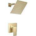 JingGang Brushed Gold Shower Faucet Set Bathroom Rainfall 8 Inch Shower Head System Single Handle Shower Trim Kit with Rough-in Valve