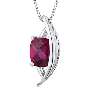 Peora Created Ruby Pendant Necklace in Sterling Silver, 2 Carats Radiant Shape, Vintage Floating Solitaire Design with…