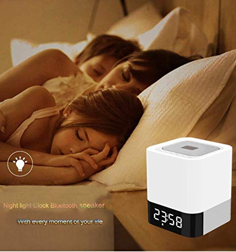 Night Light Bluetooth Speaker, Touch Sensor Bedside Lamps, Wake up Light, Color Changing Dimmable Table Lamp, Digital Alarm Clock Night Light, for Kids and Adult Wireless Speaker with Lights - Thumbnail 4