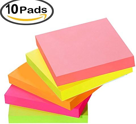 10 Pad Sticky Notes Pads Easy Post Self-Stick Notes 100 Sheets/Pad 3 x 3 Inches 5 Bright Colors