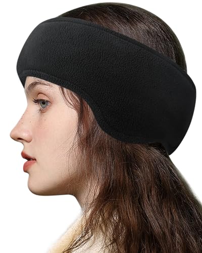 Lauzq Double-Layer Ear Warmer Headband for Women Men -Soft Fleece Winter Ear Muffs-Cold Weather Headbands for Running Cycling