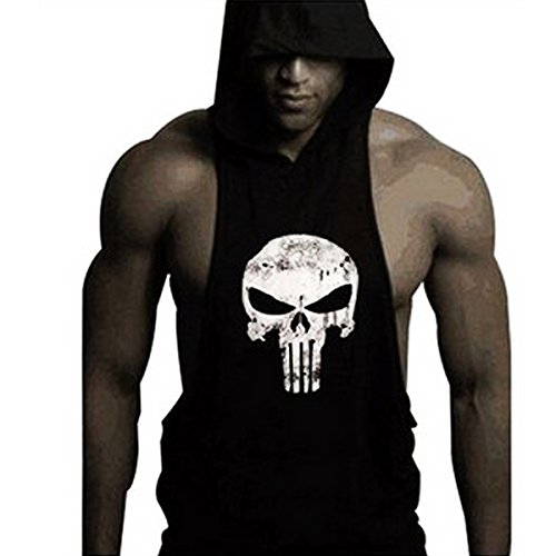 GZXISI Mens Skull Print Stringer Bodybuilding Gym Tank Tops Workout Fitness Vest (X-Large, 2 Pack:Black Hoodie,Gray Hoodie)