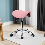 KKTONER Rolling Saddle Stool PU Leather Swivel Pink Adjustable Chair view 5