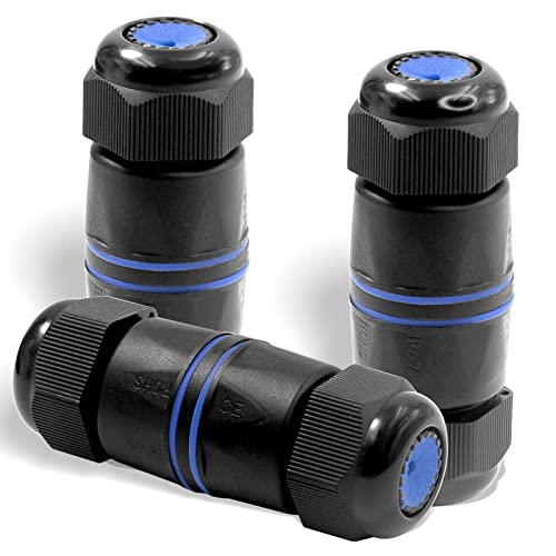 VCELINK Waterproof RJ45 Coupler IP68 Short Profile, Cat6/Cat5E/Cat5 Waterproof Ethernet Connector Shielded, Outdoor Network LAN Cable Extender PoE 6-Pack, 3.23in (Blue-3 Pack)