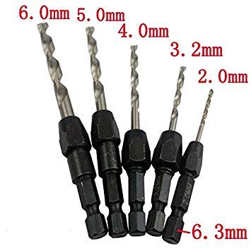 Generic 5pc Quick Change Drill Bit Set Hex Shank Metric 2mm to 6mm Twist Drill Bit Steel Plate Hole Cutter Drill HSS 6542 Core Drill Bit