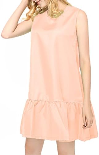Partysweetyer Summer Women Sexy Ruffle Dress Sleeveless Loose Casual Beach Dress O-Neck Pink S