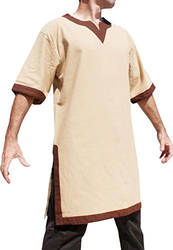 Svenine Bold and Natural Norse Viking Long Shirt Short Sleeve in Warm Cotton, X-Large, Brown