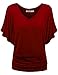 LL WT1038 Women's Versatile Casual Short Sleeve Dolman Top – Loose Fit V-Neck T-Shirt XXL Wine