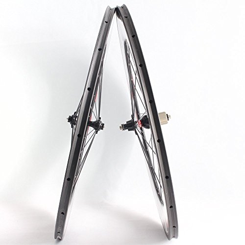 Wiel 700c 88mm Carbon Fiber Road Bike Tubular Wheels Bicycle Wheelset for Shimano - 3k Glossy Red White R88t