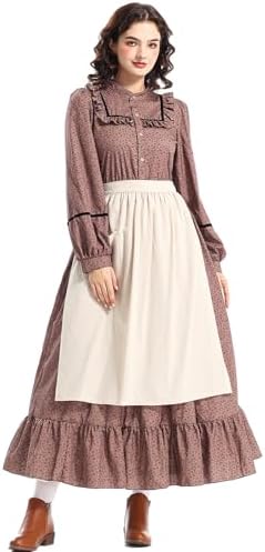 Amazon.com: Pioneer Costume Women Girl Colonial Prairie Brown Dress Long  Sleeve Cosplay Halloween Medieval Renaissance Dresses : Clothing, Shoes &  Jewelry