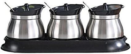 Redhong 3pcs/set Kitchen Supplies 18/8 Stainless steel Swivel Seasoning Box Spice Jar Storage Bottles Jars Sugar Bowl With Lid and Spoon for Home and Kitchen,8.7 Ounces(260ML)(Black)