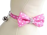 BINGPET BA3041 Soft Personalized Rhinestone Bow Tie Adjustable Cat Breakaway Collar With Bell , Pink