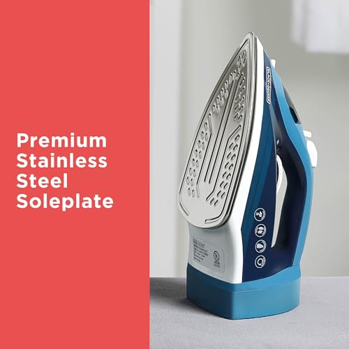 BLACK+DECKER Steam Iron for Clothes with Retractable Cord, Vertical Steaming, Anti-Drip Design, Spray Mist and Auto Clean Button, 1200W