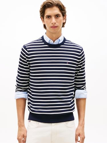 Uomo Pullover Essential Cotton con Scollo Rotondo, Blu (Navy Blue/Ivory Petal), M
