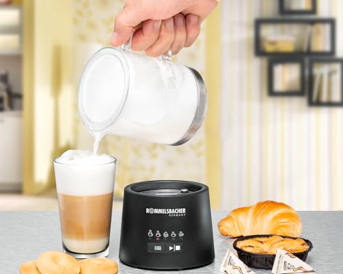 ROMMELSBACHER MS 625 Electric Milk Frother, 500 ml for Mixing, Glass Jug, 250 ml for Foaming, 5 Programmes, Hot & Cold Foam or Stir