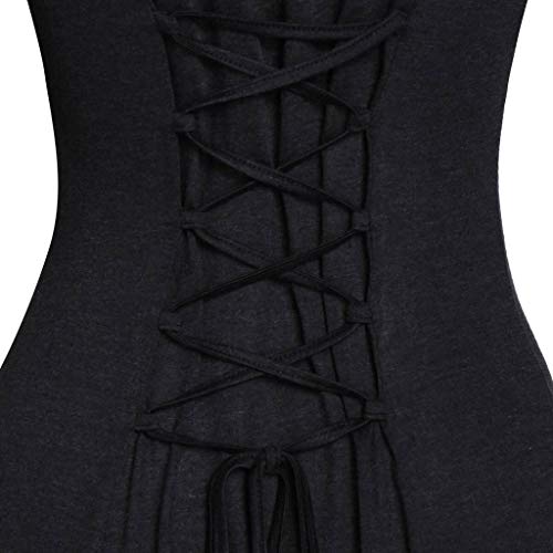 SFE Women Coats Winter Plus Size Halloween Vintage Print Stitching Cloak Lace-up Hooded Sweatershirt Dress Black