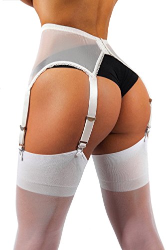sofsy Mesh Garter Belt/Suspender Belt with Straps and Clips for Stockings (Garter Belt Sold Separately from Stockings) Wedding Bridal Honeymoon White 3 - Medium
