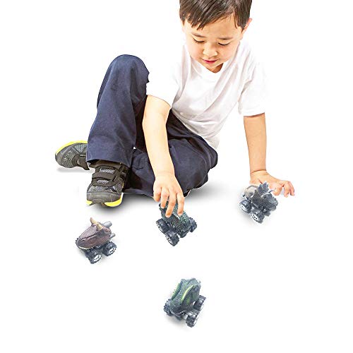 Anditoy 4 Pack Pull Back Cars Big Tire Wheel Vehicles Playset Dinosaur Toys Truck for Kids Toddlers