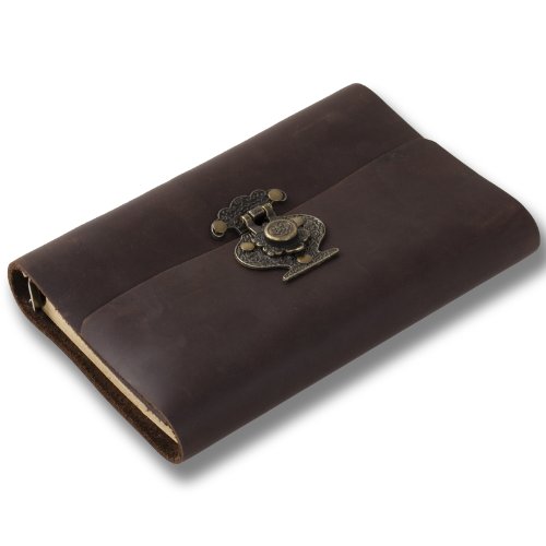 ANCICRAFT Leather Journal Small A6 Diary Notebook Refillable with Flower Vase Lock 6-ring Binder Lined Craft Paper (Dark brown flower vase lock A6) - Thumbnail 2