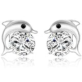 MANDI HOME Women's Dolphin 925 Sterling Silver Crystal Rhinestone Zircon Earrings Stud Gift