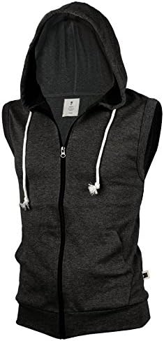 Align Apparel Men's Fashion Lightweight Athletic Sleeveless Hoodie Zip-Up(XX-Large,Charcoal)