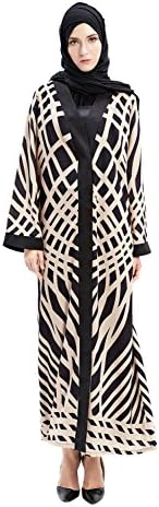 Hrokk Women's Striped Print Front Open Long Sleeve Kaftan Dress Black size XXL