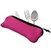 BCP Portable Washable Travel Cutlery Kit Neoprene Case-Bone Style Tableware Bag with Zipper-Hot Pink Color
