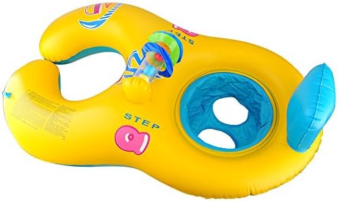Safe Inflatable Parents-child Baby and Me Combo Boat Double Swim Ring Swimming Ring Life Preserver Color Yellow
