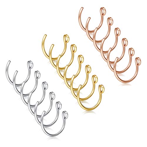 JOERICA 18 Pcs 22G Fake Nose Rings Hoop Faux Clip on Nose Rings Hoop Faux Clip on Nose Ring Set Surgical Steel Body Piercing Jewelry