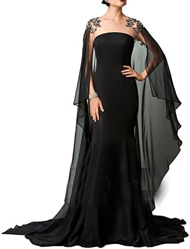 Fnina Women's Long Chiffon Prom Dresses with Wrap Evening Gown Size 2 Black
