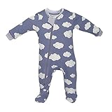 ZippyJamz Organic Baby Footed Sleeper Pajamas with Inseam Zipper for Quickier and Easier Diaper Changes ~ Sleepy Clouds Blue (6-9 Months)