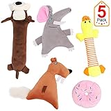 Vitscan Small Dog Squeaky Toys Plush, Dog Chew Toys Plush Set Puppy Teething Toys Durable Stuffed Animal Dog Squeaky Toy with Squirrel Elephant Duck Donut for Small Medium Dogs Pack of 5
