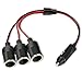 ELECTOP 1 to 3 Car Cigarette Lighter Socket Splitter Adapter Power Charger Port, 12V 24V Car Power Splitter 3-Way Plug Outlet Adapter, 12inch Cigarette Lighter Extension Cord Cable 16AWG with 15A Fuse