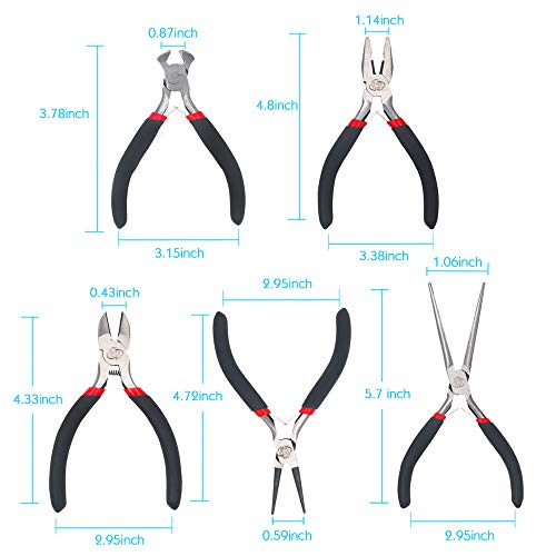 5 Piece Mini Pliers Set Professional Hand Tools Includes Needle Nose Pliers Long Nose Pliers Round Nose Pliers Diagonal Cutting Pliers End-Cut Pliers