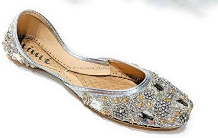 Mimi Silver Wedding Flats Women Jeweled Shoes Handmade Khussa Jutti Mojari